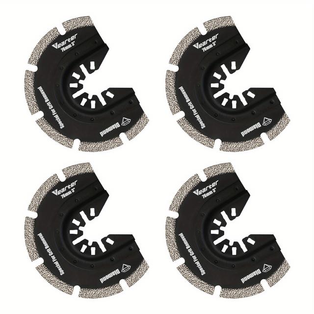 TEMU 4pack 76mm Diamond Semi-circle Oscillating Multi-tool Swing Saw Blades Precise For Mortar Grout Removal & Cut Tools - Use Without Electricity