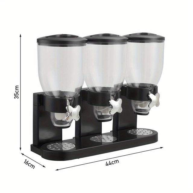 TEMU Triple Cereal Dispenser, Dry Food Canister, Control Storage Container For Rice, , Candy, Nuts, Beans, Kitchen Storage Dispenser, Black, Kitchen Accessories