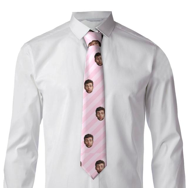 TEMU 1pc Custom Photo For Men And Women, Personalized Polyester Face Pattern Tie, Unique Groomsman Gift, Woven Formal Accessory, Ideal For Valentine's Day