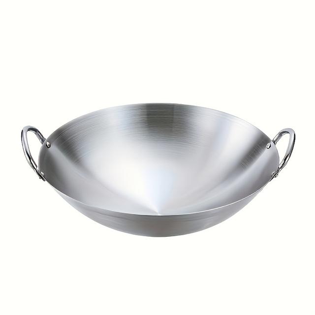 TEMU 1 Large Stainless Steel Pot With Dual Handles- Thick, High-quality, Rust And Scratch Resistant, Easy To Clean, Suitable For Home And Commercial Cooking, Very Suitable For Stir Frying