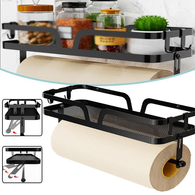 TEMU Suporte para de Papel de Cozinha e Prateleira de Especiarias Montável na Parede, Com Duas Opções de Instalação para Fácil e Projetado para