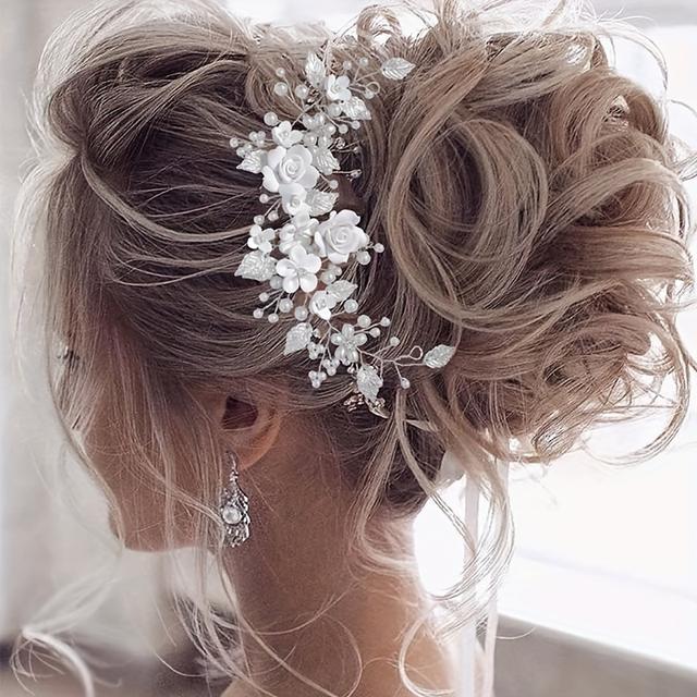 TEMU 1pc Fresh Flower Bride Wedding Hairstyle Vine Bride Hairpiece Leaf Hair Accessory Rhinestone Headband For Women And Daily Use