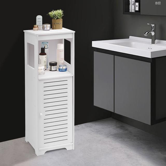 TEMU Armoire de rangement de salle de bain à 4 niveaux avec portes ventilées - Organisateur PVC étanche, , design blanc élégant pour de de bain et de , armoire de rangement de salle de bain, étagères