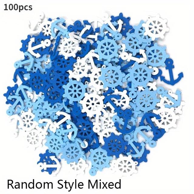TEMU 100 Stück Zufällig Gemischte DIY Holz-Cartoon-Anhänger im Navy-Stil, Blaue und Weiße Holzanhänger-Zubehör