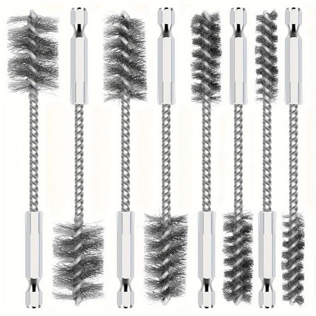 TEMU Juego de 8 Cepillos de Alambre de Acero Inoxidable para Limpieza Duradera con Mango Hexagonal y Broca, Eliminación de Óxido - Tamaños: 3/8 Pulgada, 1/2 Pulgada, 3/4 Pulgada, 7/8 Pulgada