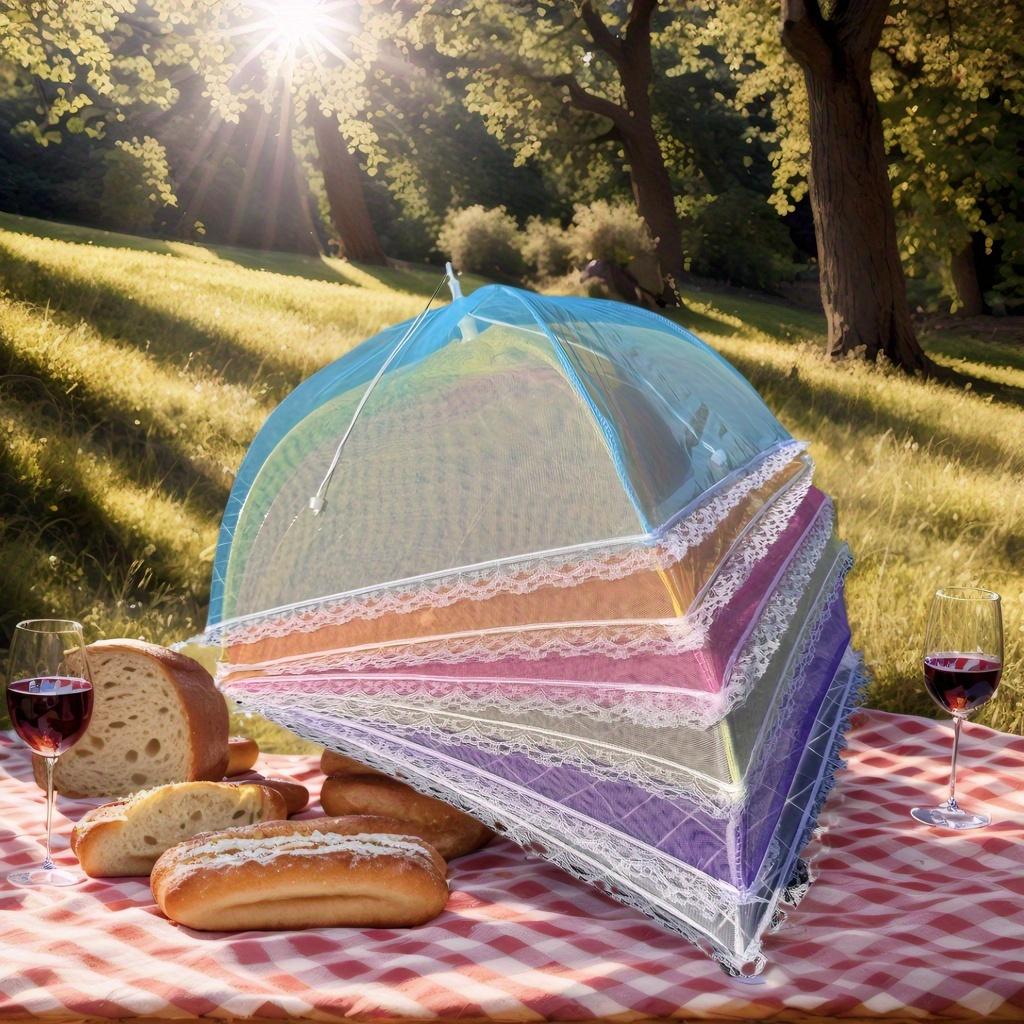 TEMU 6pcs Outdoor Picnic Food Covers | Lace Mesh Material, Breathable Design, Foldable Dust And Insect Protection, Reusable And Portable For Picnics, Kitchens, And Indoor Use