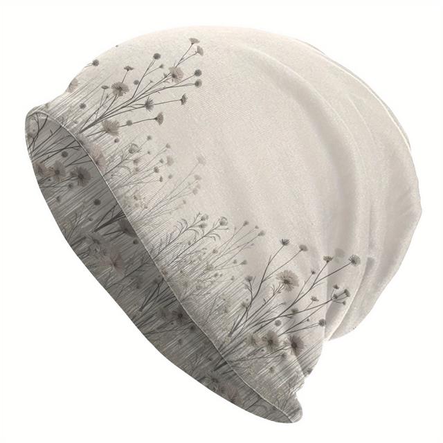 TEMU Vintage Print Knit Beanie For , 95% Polyester 5% Elastane, Slight Stretch, Hand Washable, Fashion Skull