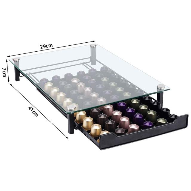 TEMU Porte-capsules à café, de 60 capsules, design coulissant, 41*29*7 cm, verre transparent