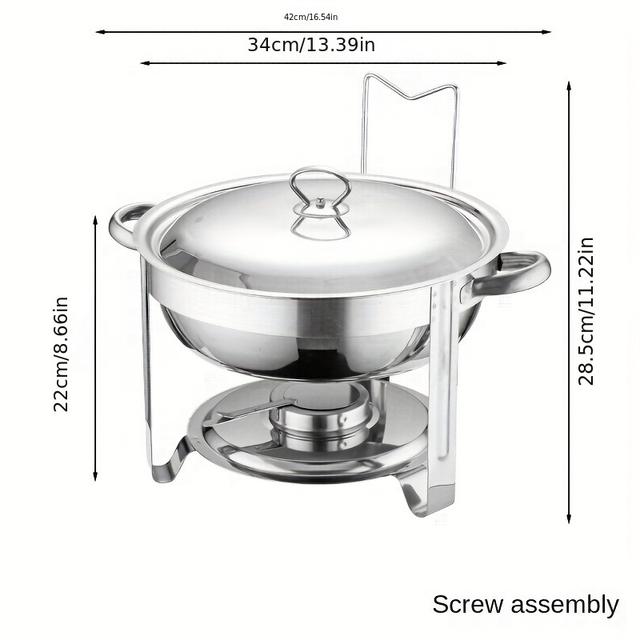 TEMU Set, Stainless Steel Chafing Dish Buffet Set, 4. 5l Round Catering Chafer Warmer Set With Tray, Pan, Lid, Stand For Kitchen Party Banquet Dining, Kitchen Accessories, Business Supplies Cooking