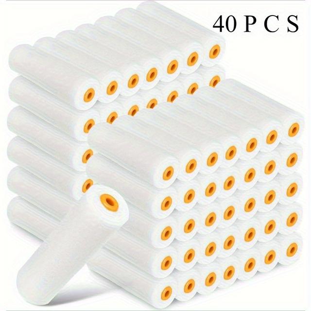 TEMU 40pcs 4inch Foam Brushing Tube Set, High-density Mini Brushing Tubes, Suitable For Small Painting Tasks On Walls, Ceilings, Cabinets, Doors, Etc. , Durable And Efficient