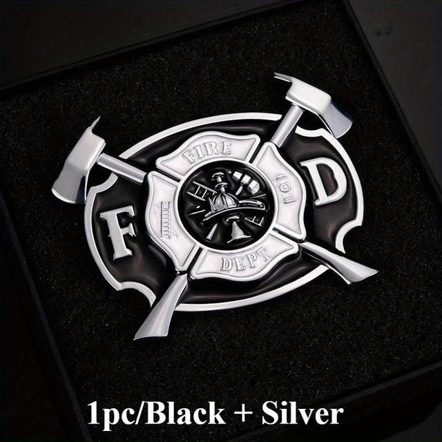 TEMU ملصق شعار سيارة مزدوج للدمار من الزنك المعدني، لشعار الإطفاء، لتزيين الجسم والباب الخلفي من السيارة