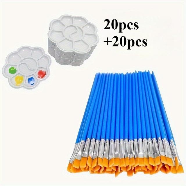 TEMU Un set de 20 pinceles y 20 mini paletas, con pinceles de punta y planos. para artistas geniales, ideal para mezclar , acuarela y pinturas acrílicas.