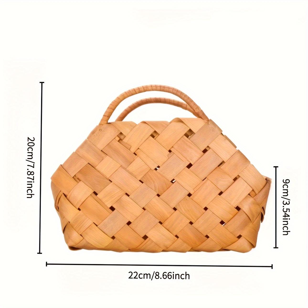TEMU Bamboo Basket With Wood Handle & Lace-like Leaf Lid - Light Brown Wicker Hamper For Home Decor, Wedding/valentine's Gift, Rustic Storage Basket - Sturdy Handmade For Flowers, Showers.