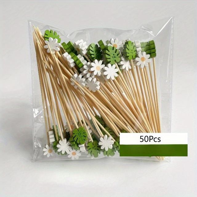 TEMU Vorspeisen-Spieße, 50/25 Stück Gänseblümchen Schildkrötenpanzer-Blatt -Paddel, Bambusspieße, handgefertigte Bambus--Stäbchen, Vorspeisen-Spieße, Fruchtgetränke, Desserts, -Dekorationen