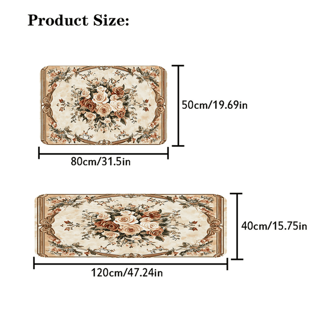 TEMU طقم سجادة أرضية للحمام بطبعة إطار زهور الورد على الطراز الأوروبي، قطعتين/3 قطع | قابلة للغسل في الغسالة، مانعة للانزلاق، بوليستر، شكل مستطيل، مُربط، مناسبة للاستخدام الداخلي والخارجي