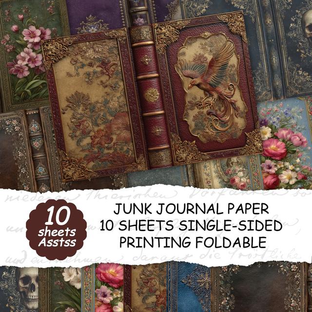 TEMU 10pcs Asstss Handmade Vintage Junk Journal Book Covers & - Retro Paper Suitable For Scrapbooking, Diy Planner Inserts, Magazine Covers, Collage Art, Craft