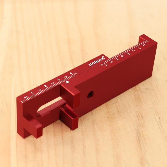TEMU Aluminiowa regułka do pomiaru głębokości w stolarstwie - precyzyjny miernik 5-40 mm, przenośny narzędzie do oznaczania pasków i pomiarów w pniu, czerwony