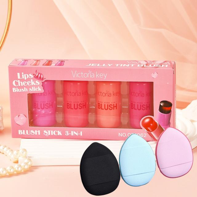 TEMU 3 Portable Thumb Puffs And 4 Moisturizing Powder Blusher Sticks Create A Clear And Effect Which Is An Intimate For Holiday Gifts