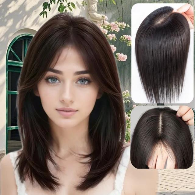 TEMU Straight Hair Hair Piece For Women | Simulated Scalp Topper, Breathable And Invisible, Soft And Smooth Hair.