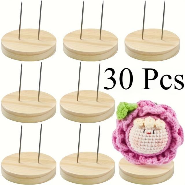 TEMU 30pcs 2 Pouces Double Aiguille en Acier Support en Bois Présentoir Crochet Base Supporté Support de Feltrage Présentation Rack Portable Vitrine Ronde – Parfait pour les d'Artisanat ( )