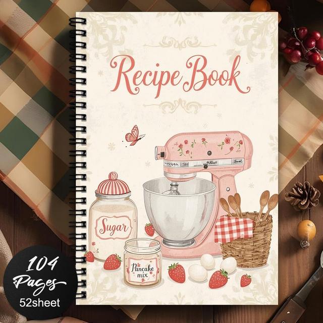TEMU 1pc Of Vintage-inspired Recipe Spiral Notebook, Customize With Your Own Recipes, Organize , Great For Cooking Lovers, Meal Planning, Gathering Recipes, Notepad.