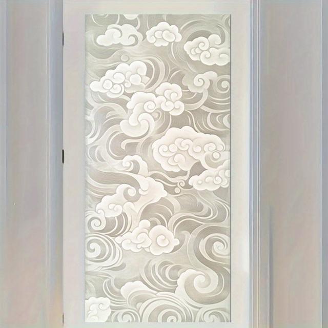 TEMU 1pc, 2d/flat Window Film, 17.7*39.4inch, Traditional Cloud Pattern, Static Window Covering For Privacy And Cultural Home Decoration