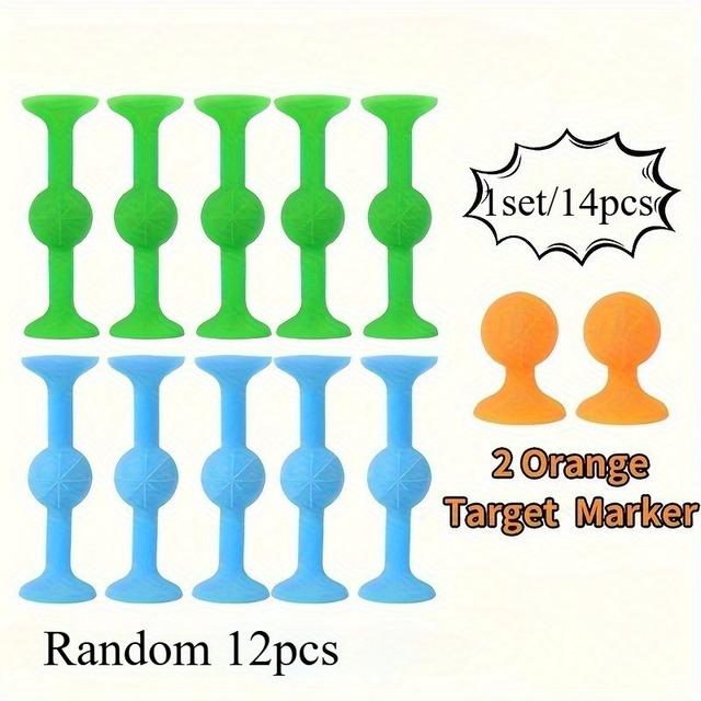 TEMU 8/14pcs Creative Multi-functional Sticky Suction Dart Set Toy, Featuring For ' Competitive Interactive Play, Enhancing ' Rich . Soft Rubber Building Blocks