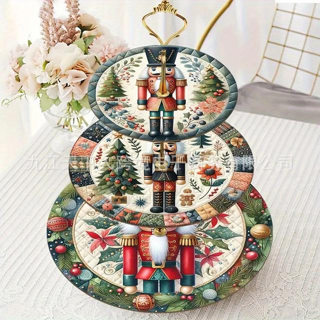 TEMU Egtlaj Is Suitable For All , A Wooden Three-tier Nutcracker Cake Stand, Dessert Rack, Home Decoration Tray For The Living Room