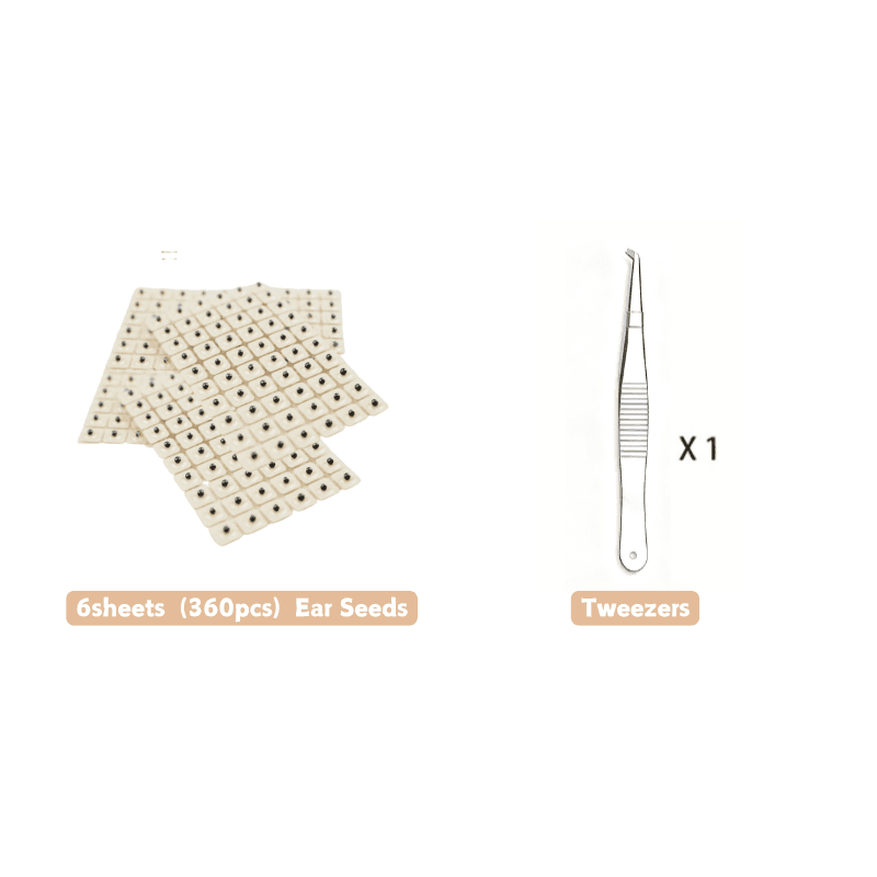 TEMU 1 Set(360pcs Ear 1 Tweezers)of 2-in-1 Multi-condition Ear Seed Acupuncture Ear Patch Kit, 360pcs, With Pressing Ear Diagram Tweezers And Ear Point Probes