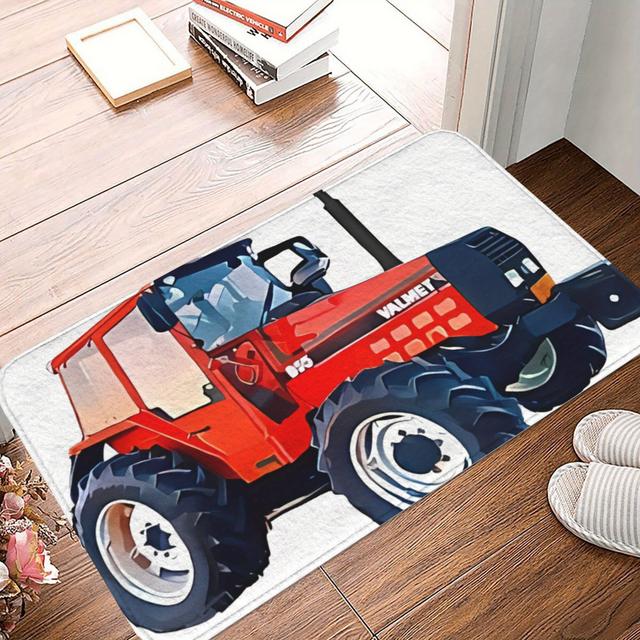 TEMU 1pc 655 Christmas Decorative Mat - Festive Tractor Design, 100% Polyester Machine-washable Rectangular Mat For Bathroom, Living Room, Outdoor Entryway Home Decor, Easycare Fabric, Tractor Decor