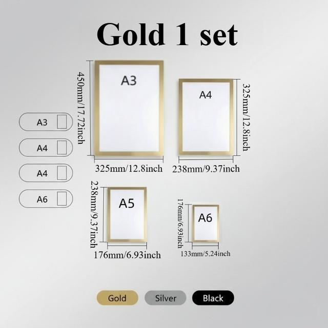 TEMU 4-pack magnetische wandframes set (A3 tot A6) - Zelfklevende meerkleurige plastic display cases, montage voor foto's en bestanden, minimalistische decoratie voor thuisorganisatie