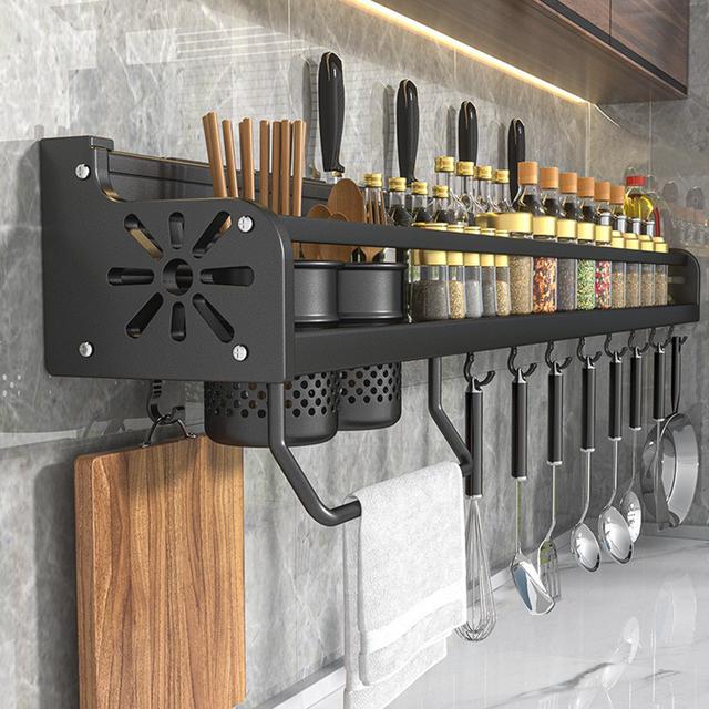 TEMU 1pc Wall- Mounted Spice Rack With Hooks - Space- Saving Storage Organizer For Kitchen, Bathroom, Home - Holds Tableware, Utensils, And More - , Sturdy Construction, And Rust- Resistant Design