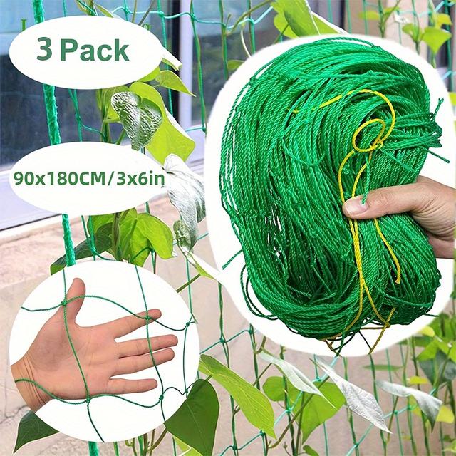 TEMU 3pcs Heavy-duty Garden Trellis Netting For Climbing Plants, 3x6ft (90cm X 180cm) - Flexible Frame For Vines, , Tomatoes & Grapes, With Yellow Belts, Trellis For Climbing Plants