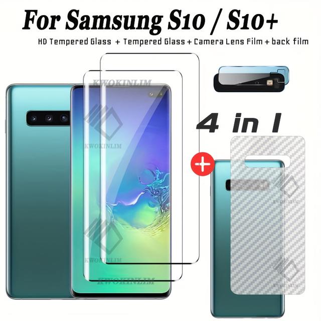 TEMU 4-in-1 Tempered Glass Film For S10/s10+, Includes Screen Protector + Camera Lens Protector + Back Cover Film