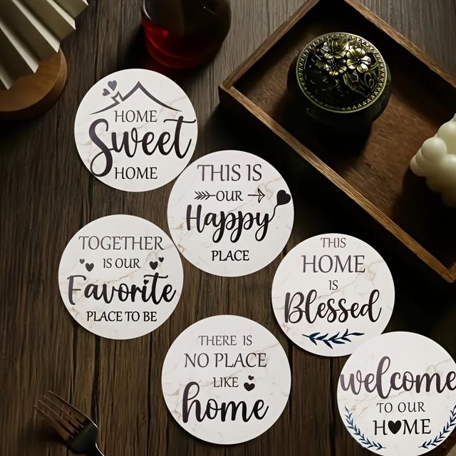 TEMU 6pcs Of Warm And Sweet Wooden Coasters For Home, Housewarming Gift, Farmhouse Style Round Wooden Coasters, Small Round Table Decorations