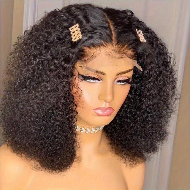 TEMU Bob Wig Human Hair 13x4 Lace Frontal Deep Curly Wave Short Wig For Women - Pre-plucked With Baby Hair, Natural Hairline, Easy To Style, , Versatile Hairpiece, Waves