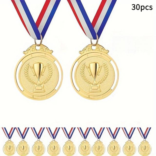TEMU 30개 아연 합금 스포츠 메달 세트 - 빨강, 하양, 파랑 리본 포함, 여름 행사 및 축제에 완벽