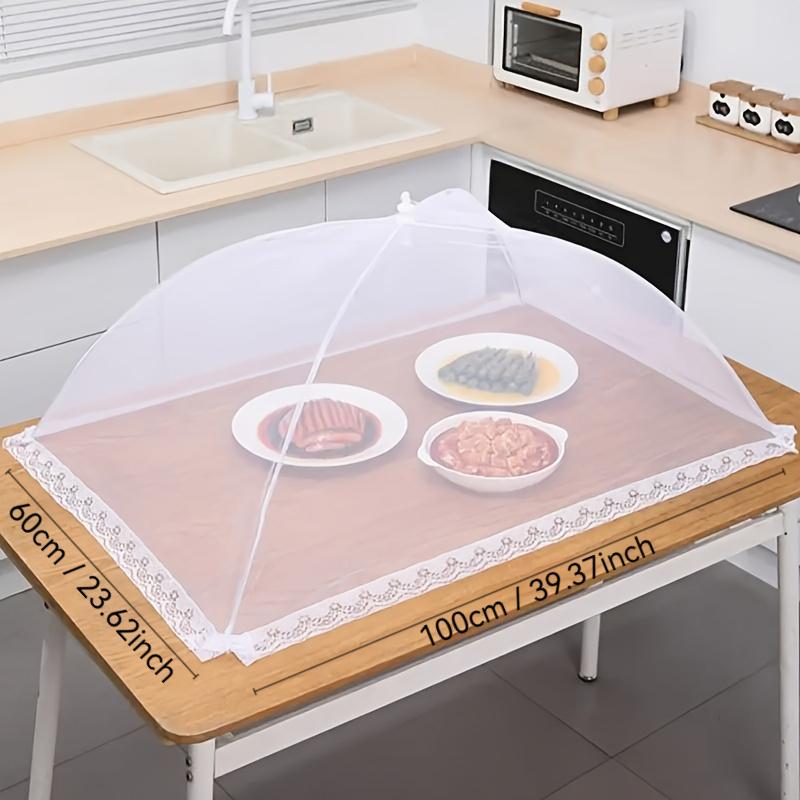 TEMU 100x60cm Foldable Stainless Steel Food Cover Tent With Lace Edge, Large Insect-proof Protective Cover, Suitable For Outdoor Parties, Picnics, Barbecues, And Camping, Kitchen Storage Accessory