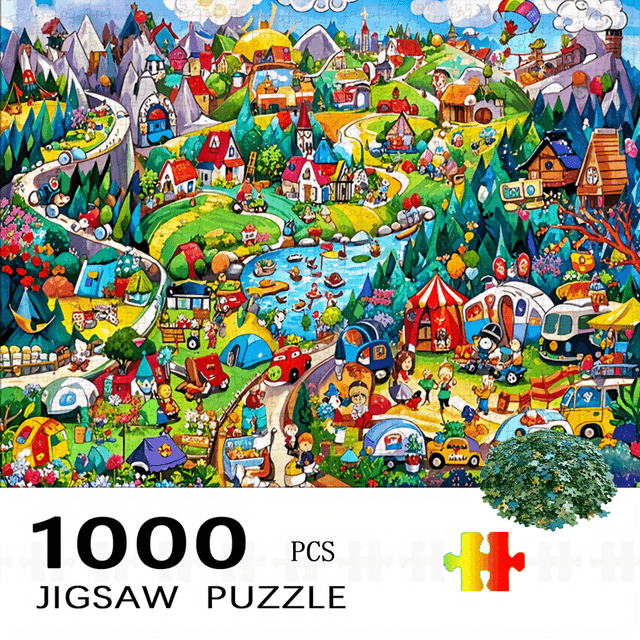 TEMU Cartoon Town, Colorful Building Paper Puzzle With 1000 Large Pieces, A For, Perfect For Family Interaction, Home Decor, And Challenge