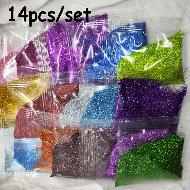 TEMU 14pcs/set(10g/bag, Color Non Repeating) Flash Iridescent Laser Flash Powder Set For Resin Tumbler Handicrafts, Diy Handicrafts Surface Decoration, Christmas And Holiday Decorations