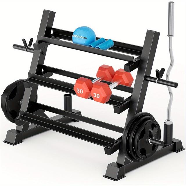 TEMU Upgraded Dumbbell Rack 498.95kg Weight Storage Organizer, 3-tier Adjustable Stand For Dumbbells, Barbells, Kettlebells, Compact Rack For Home Gym Equipment (only Dumbbell Rack)
