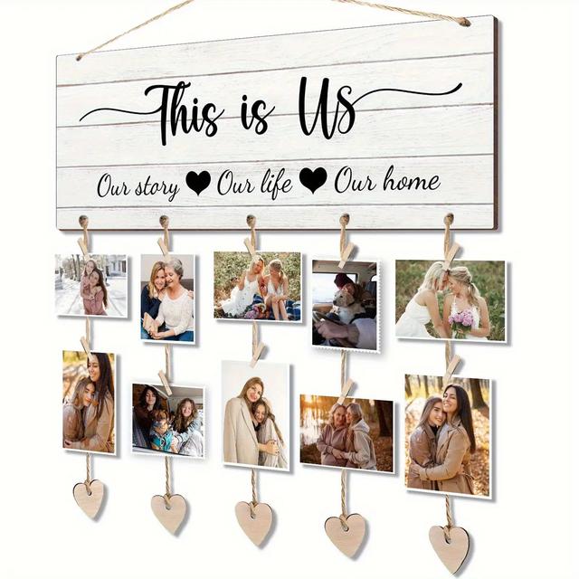 TEMU 1pc Art Wooden Hanging Photo Display Rack, Family Memory Wall Decor, No Electricity Needed, Ideal For Christmas, Hanukkah, New Year, Thanksgiving, Wedding Celebrations, And Gift-