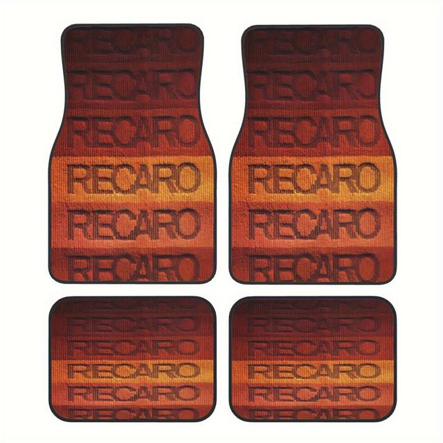 TEMU Set mit 4 "RECARO" Auto Fußmatten mit Musterdruck - Vollständige Innenraumausstattung, hergestellt aus Kristall Samt, geeignet für Limousinen, Vans und SUVs