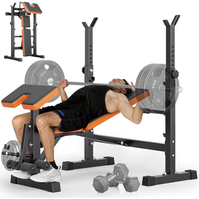 TEMU 6-in-1 Foldable Home Gym Weight For Bench | Multifunctional Workout For Bench With Squat Rack For Bench Press Leg Sit Up | Fitness Set, Without Battery