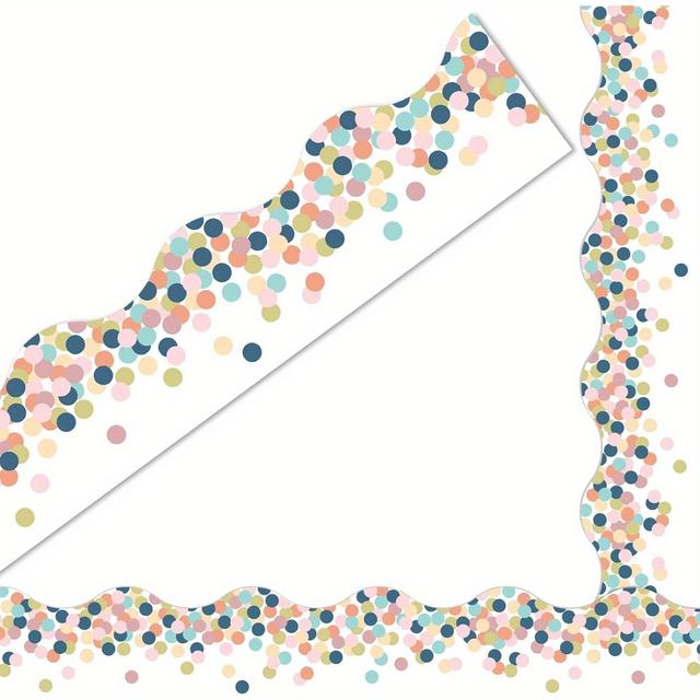 TEMU 32-foot Colorful Marble Board Border - Dot And , Self-adhesive Wavy Border For Classroom, Home, And Party Wall Decor, Vibrant And Neat Edges