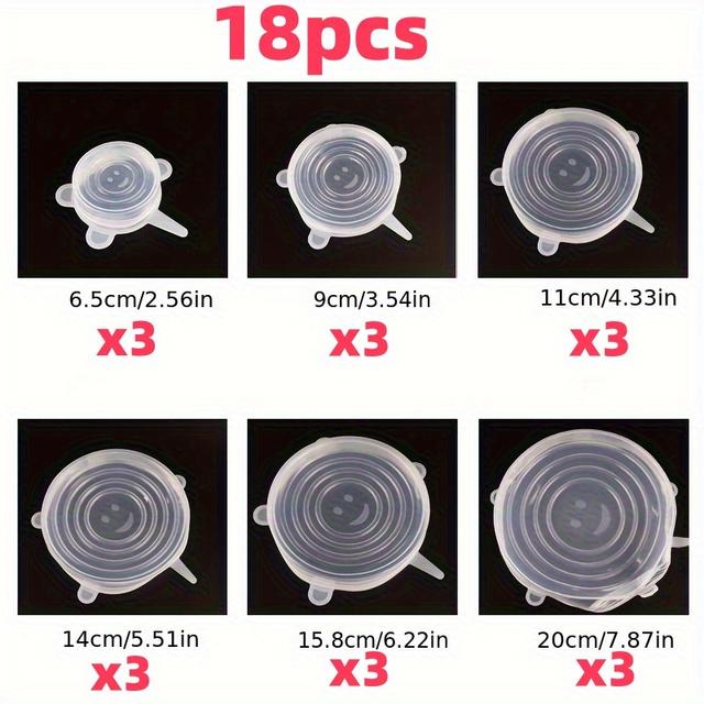 TEMU Of 6/12/18 Stretchable Silicone Bowl Covers, Sealable Plastic Wrap For Refrigerator And Microwave, Ideal For Preserving Fruits Like Watermelon