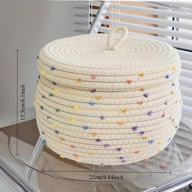 TEMU Panier de rangement tissé avec couvercle, Conteneur de rangement artisanal, Panier de rangement multifonctionnel , Paniers d'étagère