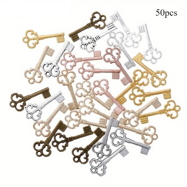 TEMU 50pcs Vintage Key Set Charms - For Crafters, Jewelry Makers, Diy Enthusiasts - Accessories, Making, Tools - Suitable For Jewelry Making, Crafting, Diy Projects