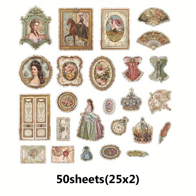 TEMU 50pcs Washi Paper Adhesive Sticker Package, Featuring Style British Stickers Literary Ledger Material Stickers.suitable Luggage, Photo Albums, Diaries, Cups, Notebooks And Scrap