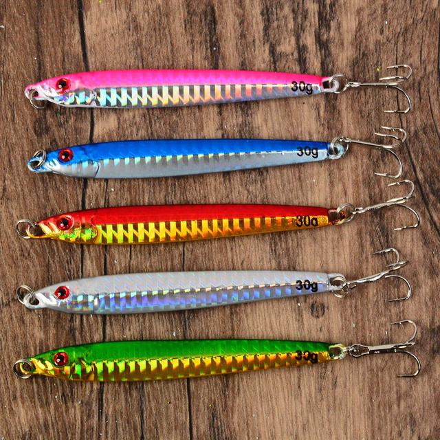 TEMU 5 Stk. Eisenplatten-Kurbenschwanz-Köder, Wurf-, Jigging-, Löffelköder, leuchtender Salzwasser-Meeresangelköder, sinkender Köder